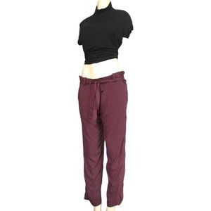 Burgundy Raquel Allegra High-Rise Sash Tie Pants
